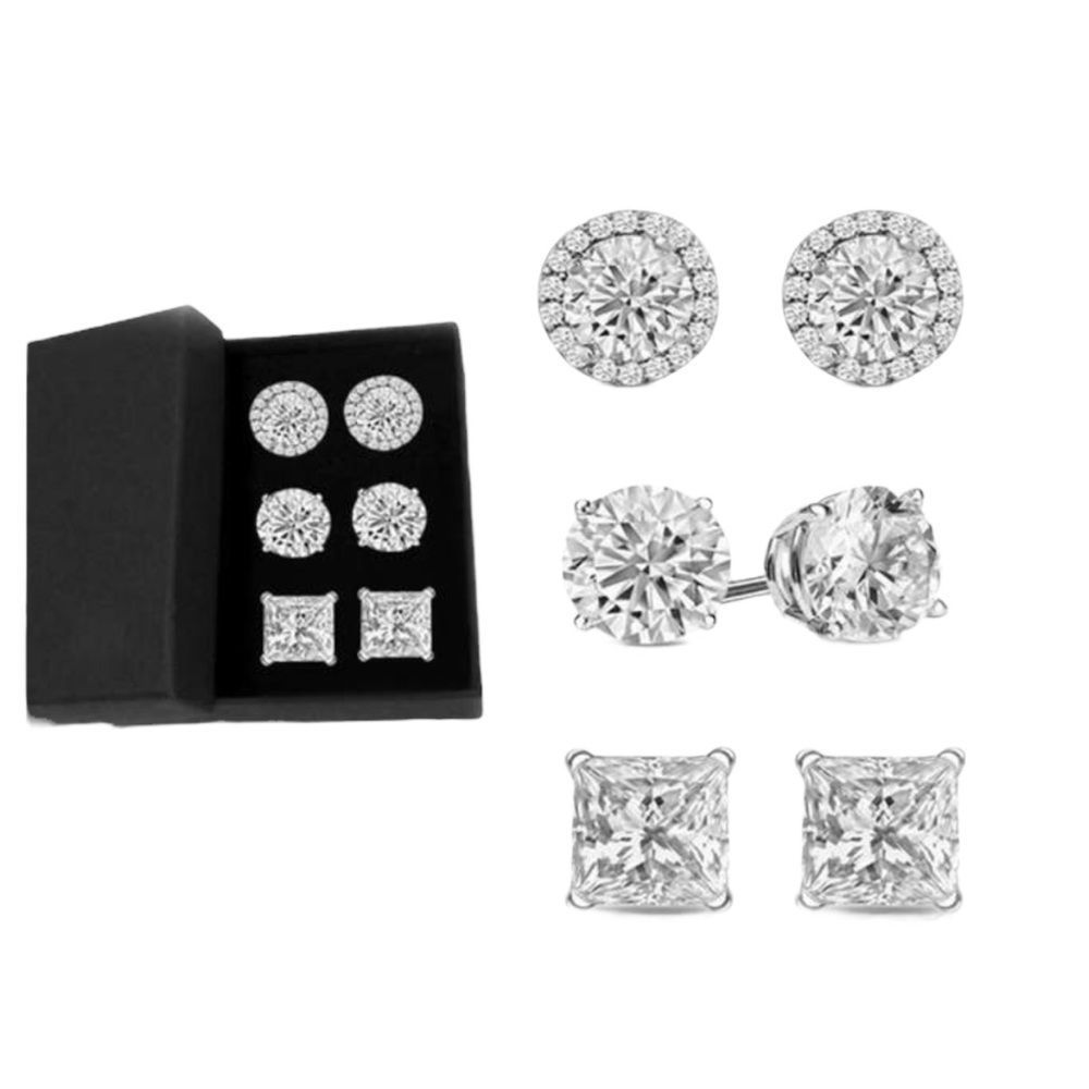 New Swarovski Set of 3 Sterling Silver Stud Earrings - Picture 2 of 3